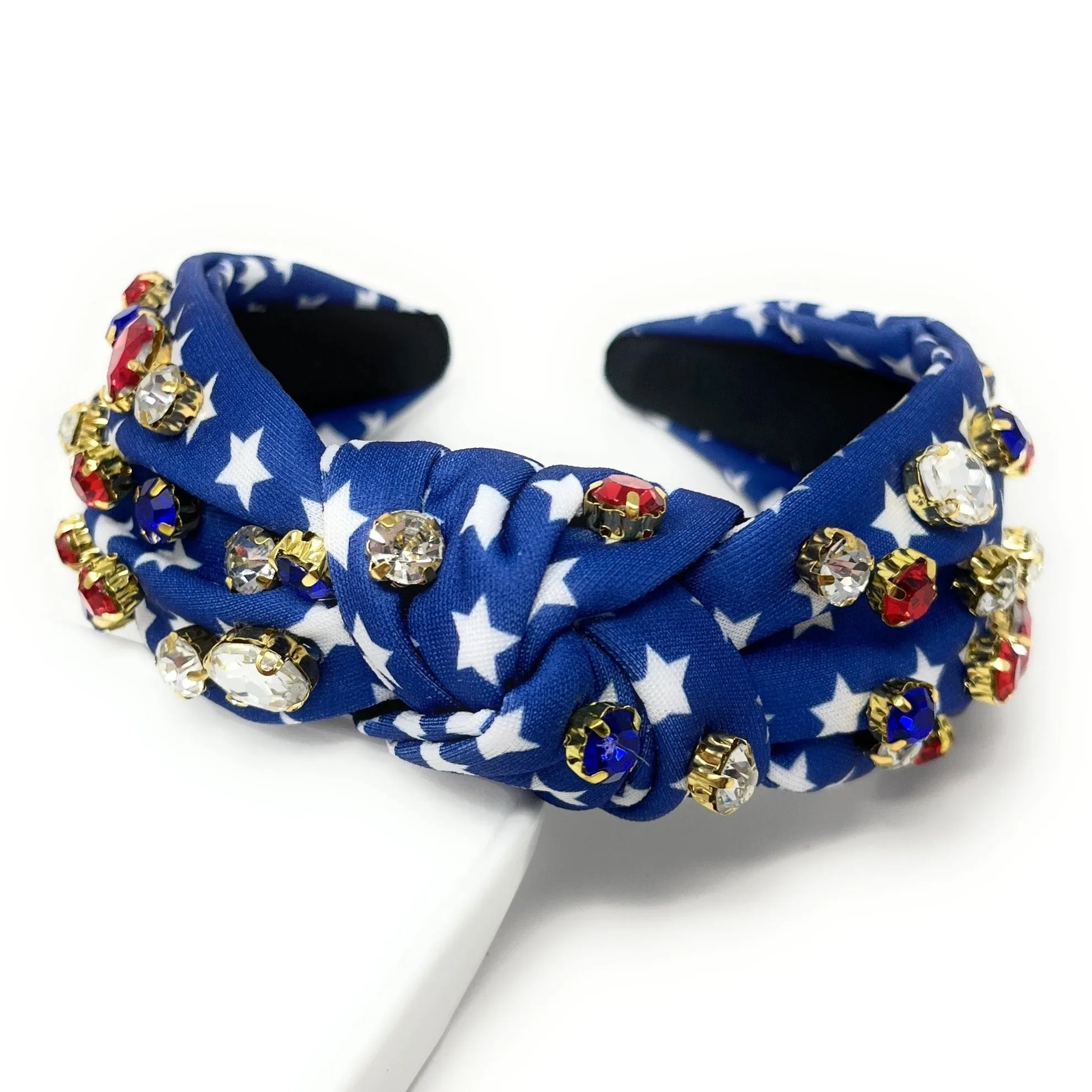 White Stars Blue Jeweled Knot Headband