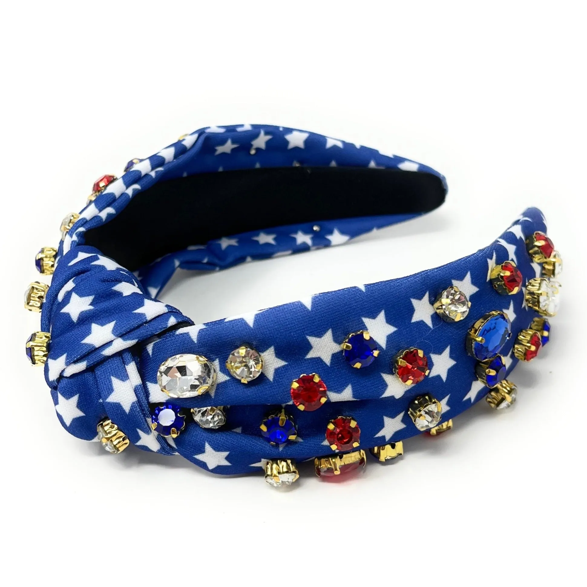 White Stars Blue Jeweled Knot Headband