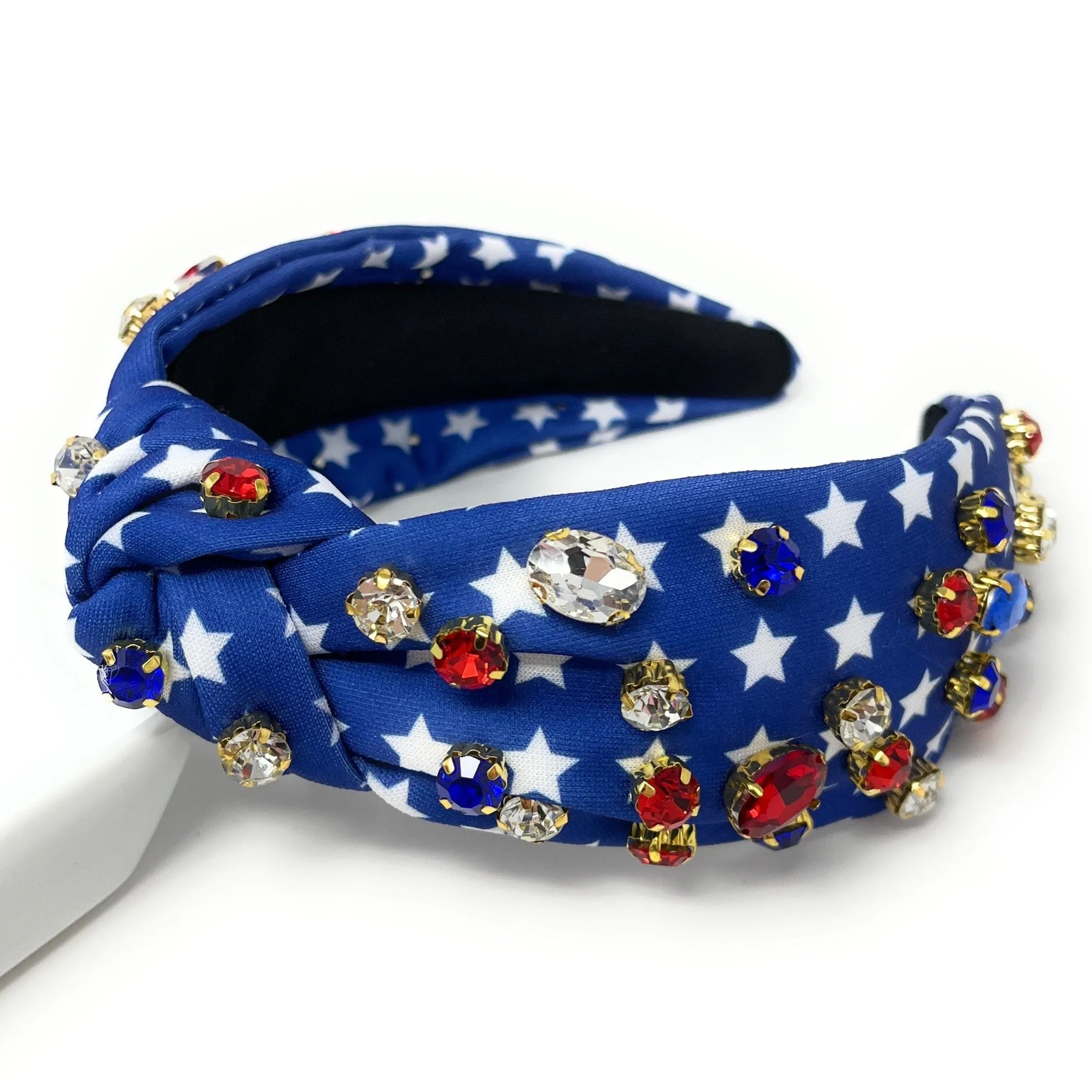 White Stars Blue Jeweled Knot Headband