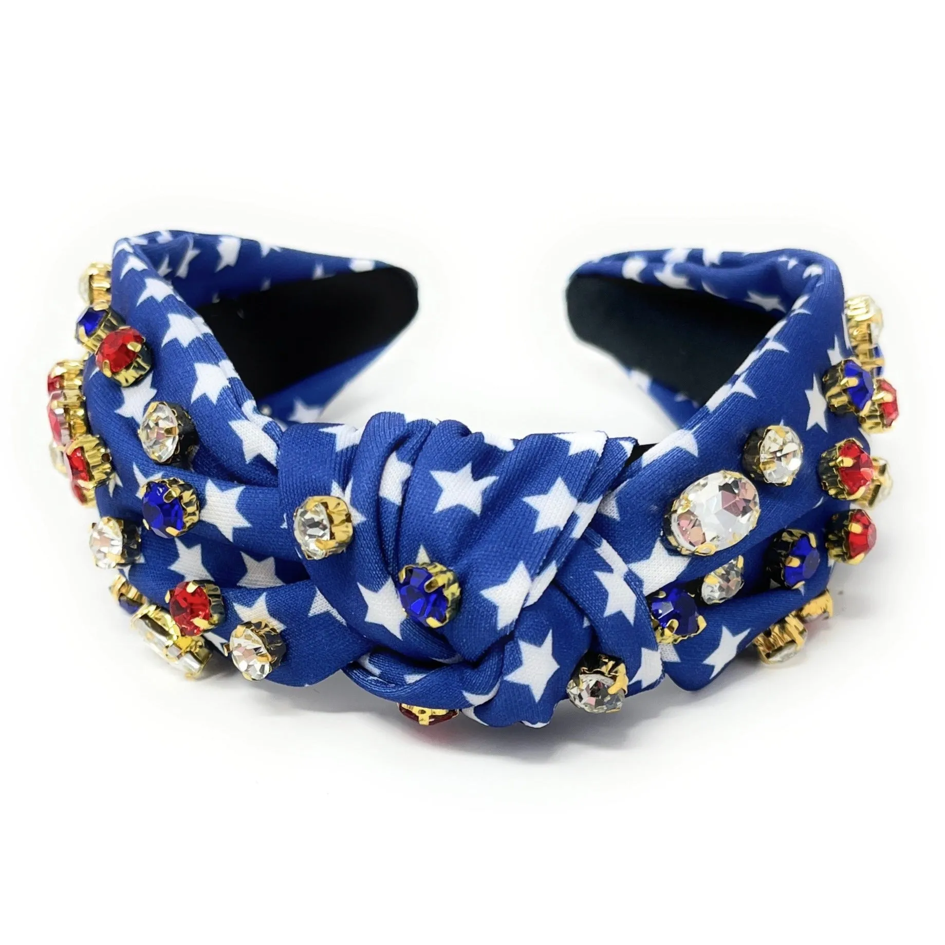 White Stars Blue Jeweled Knot Headband