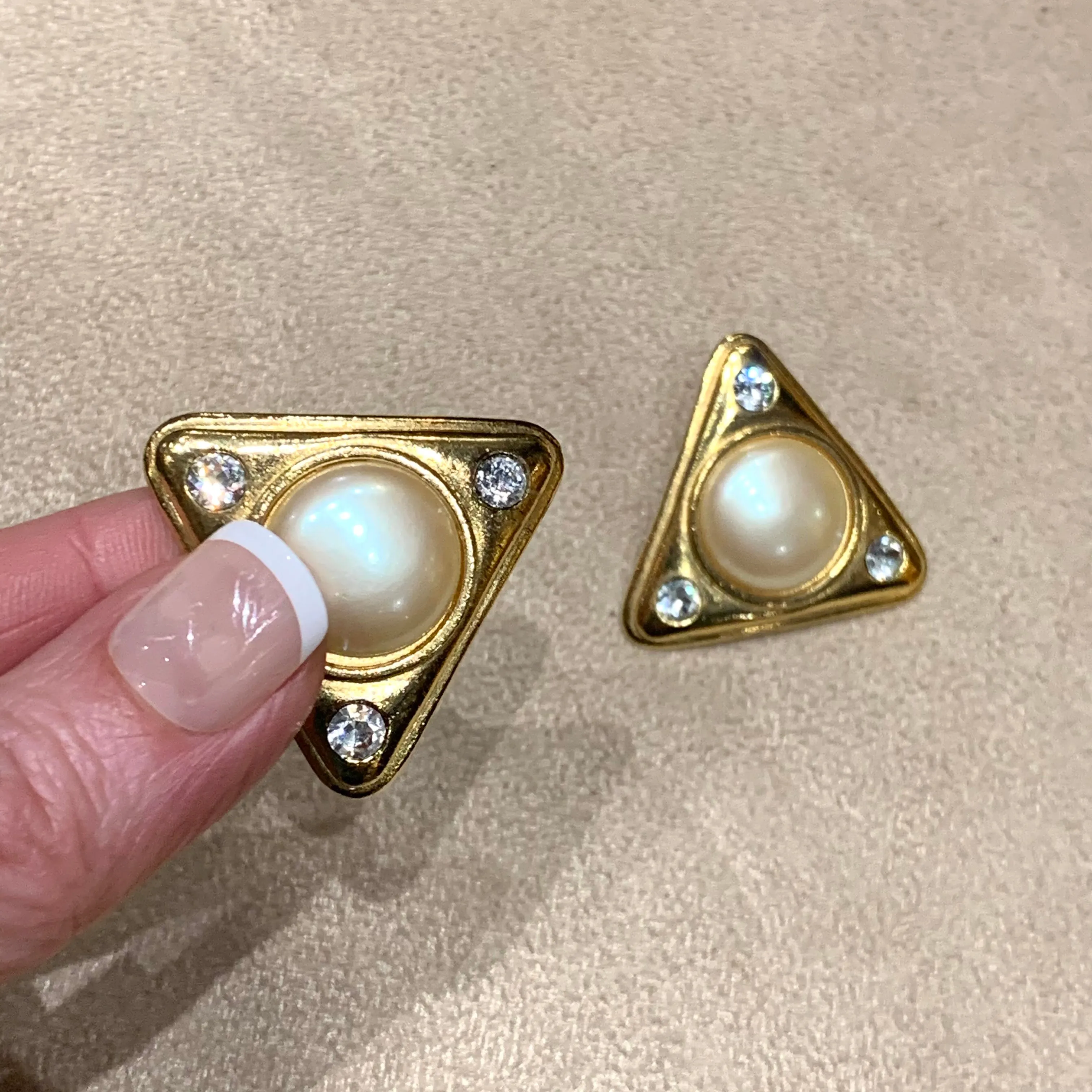 Yves Saint Laurent Pearl Triangle vintage clip on earrings