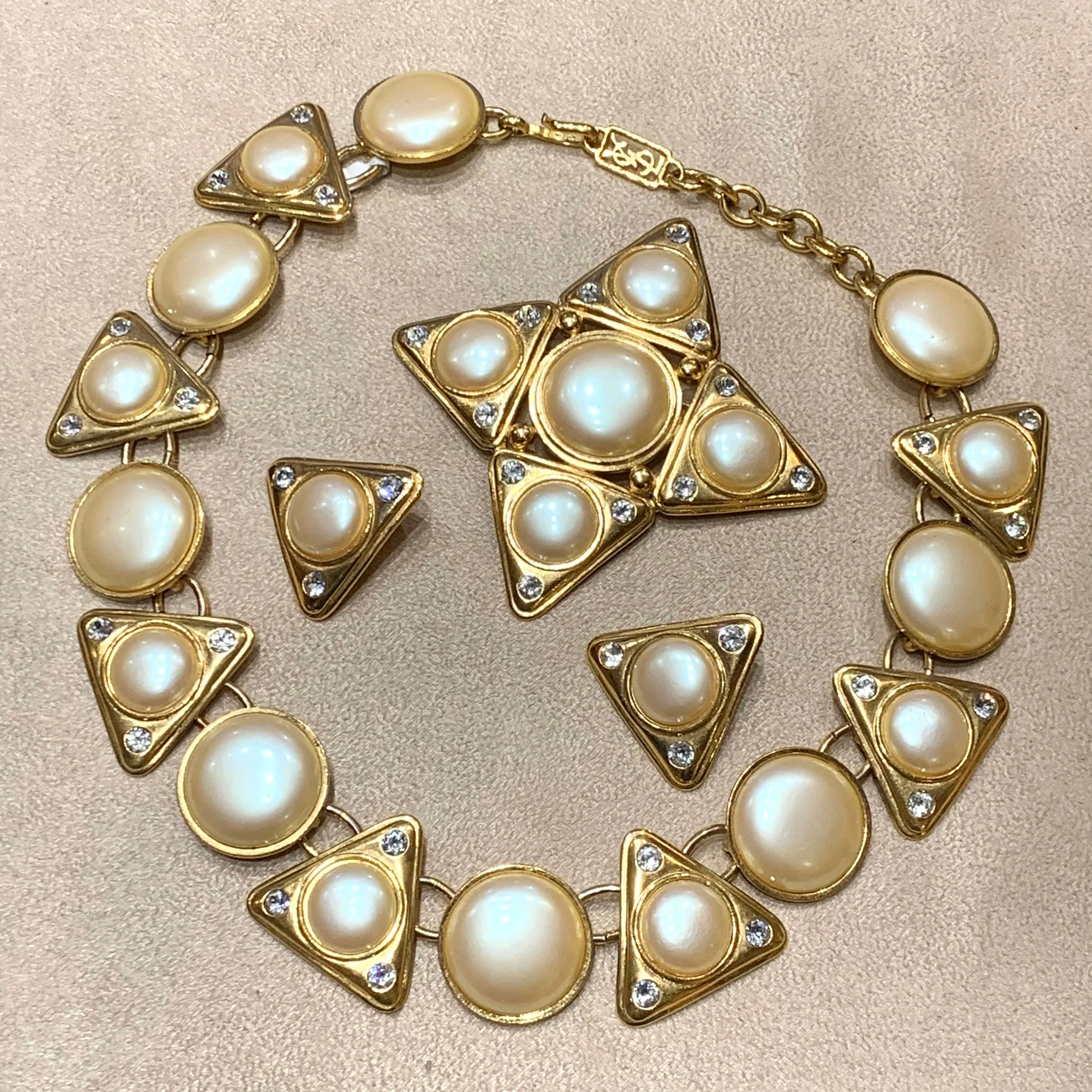 Yves Saint Laurent Pearl Triangle vintage clip on earrings