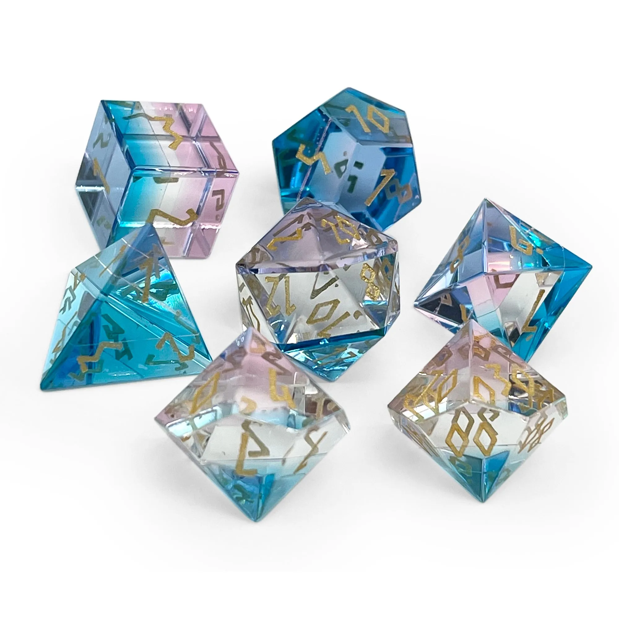 Zircon Pride Dice Transgender - 7 Piece RPG Set Zircon Glass Dice