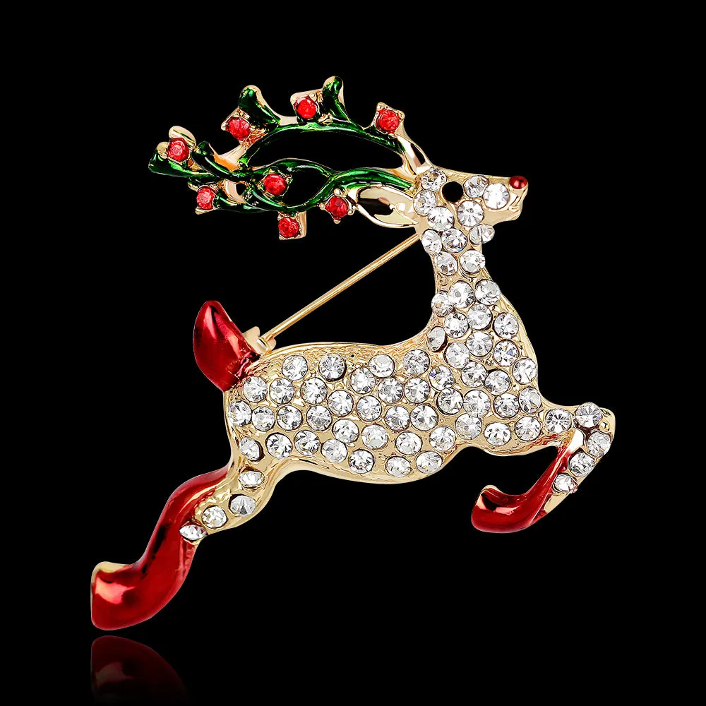 Zircon Setting Jumping Fawn Brooch