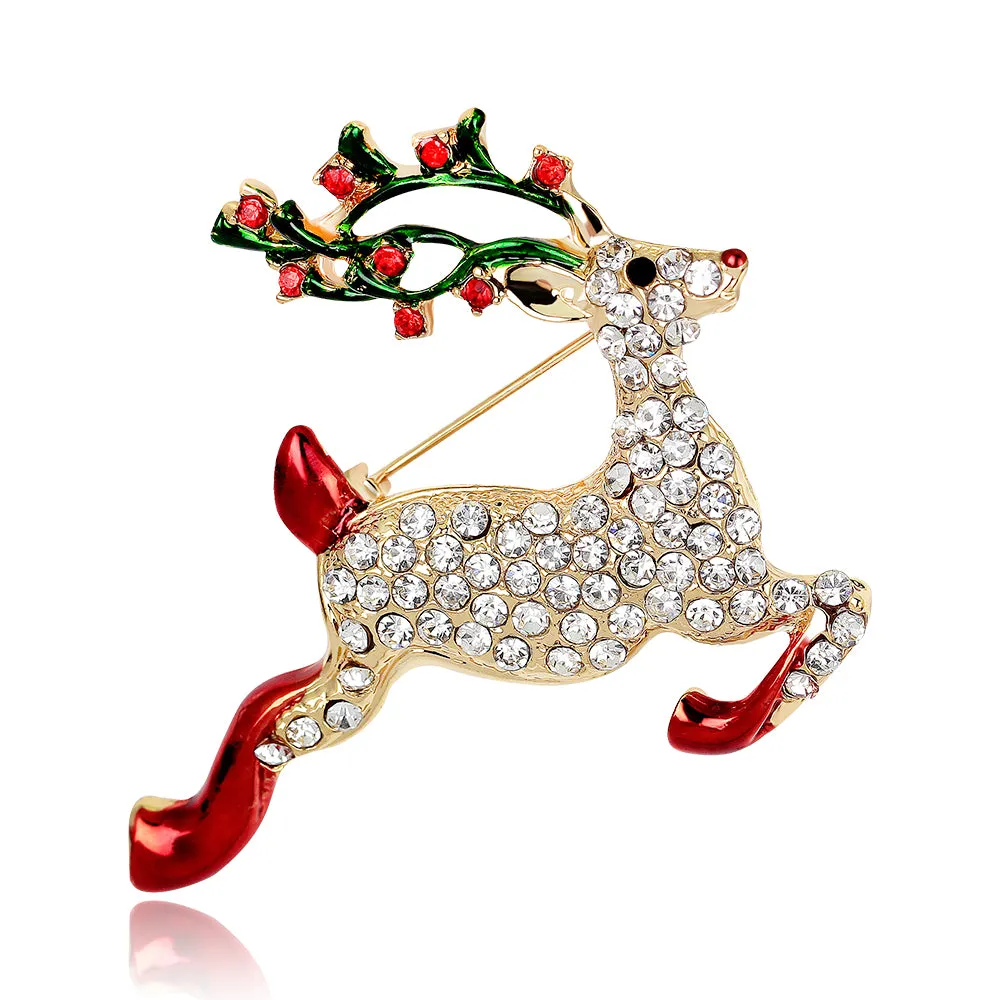 Zircon Setting Jumping Fawn Brooch