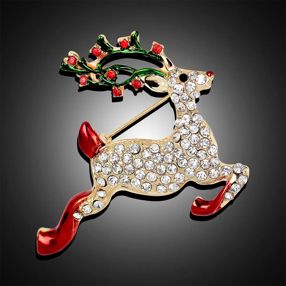 Zircon Setting Jumping Fawn Brooch