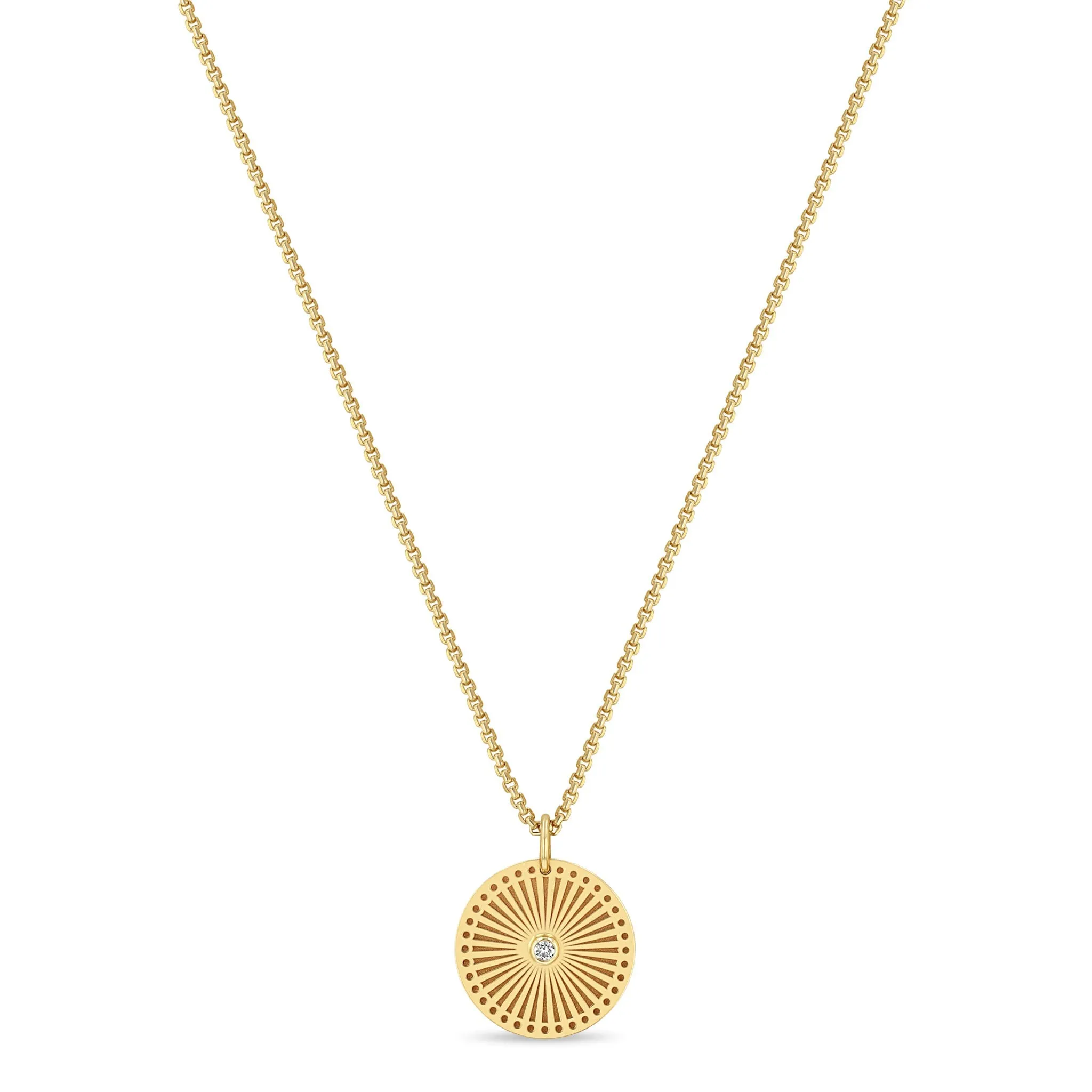 Zoë Chicco 14K Yellow Gold Small Sunbeam Diamond Set Medallion Necklace